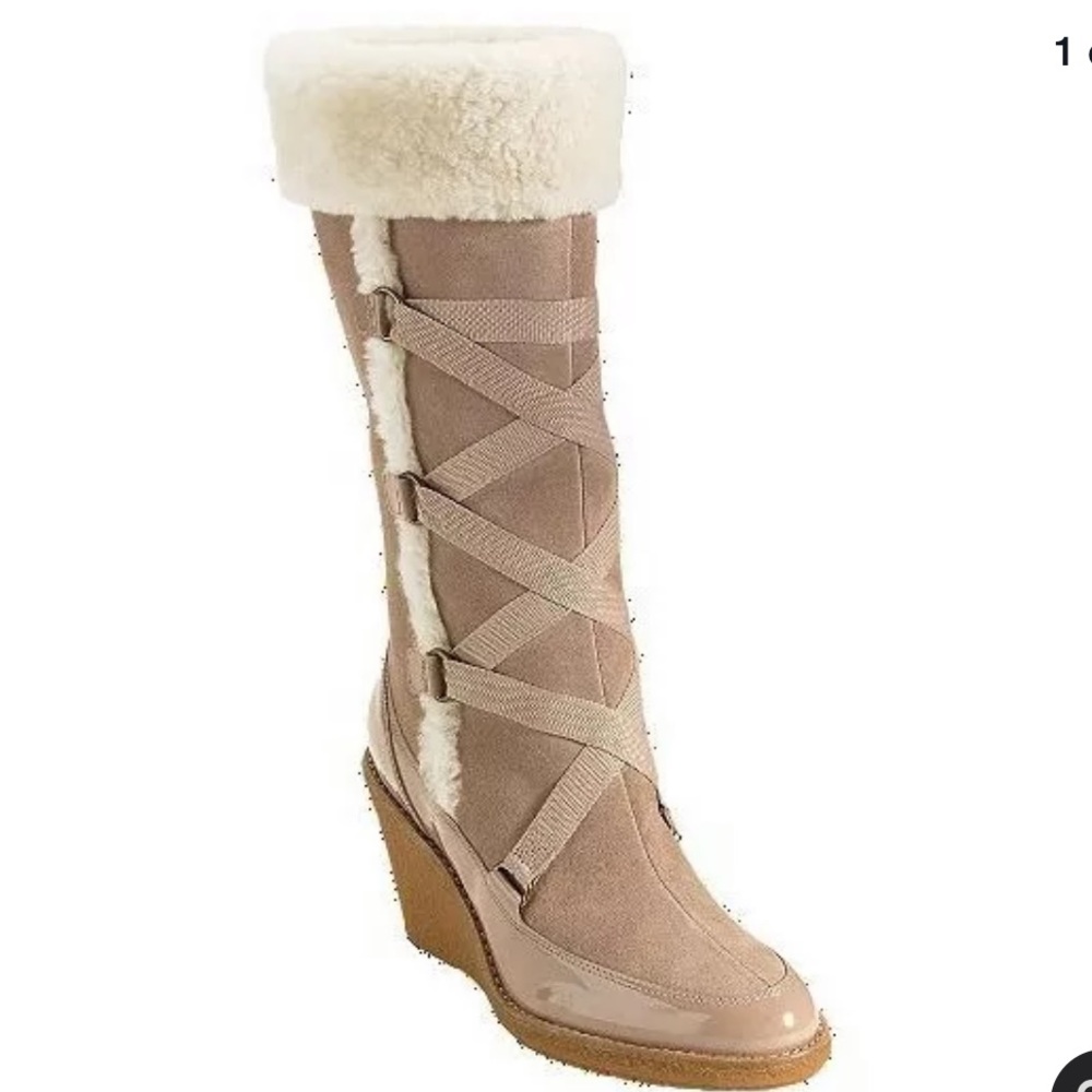 Cole Haan Knit Suede Wedge Boot- Beige